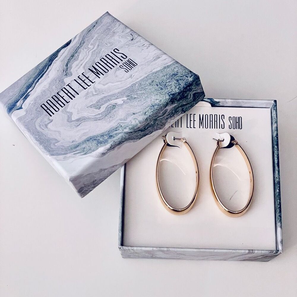 LAST ONE NWT Robert Lee Morris Soho Large Oval Thick Polished Gold Hoops earring - Picture 2 of 10